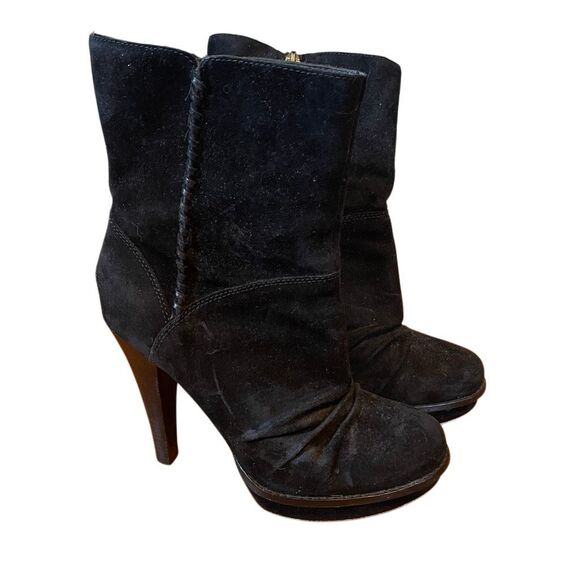 UGG | black leather bianka heeled bootie 8 - Picture 1 of 13